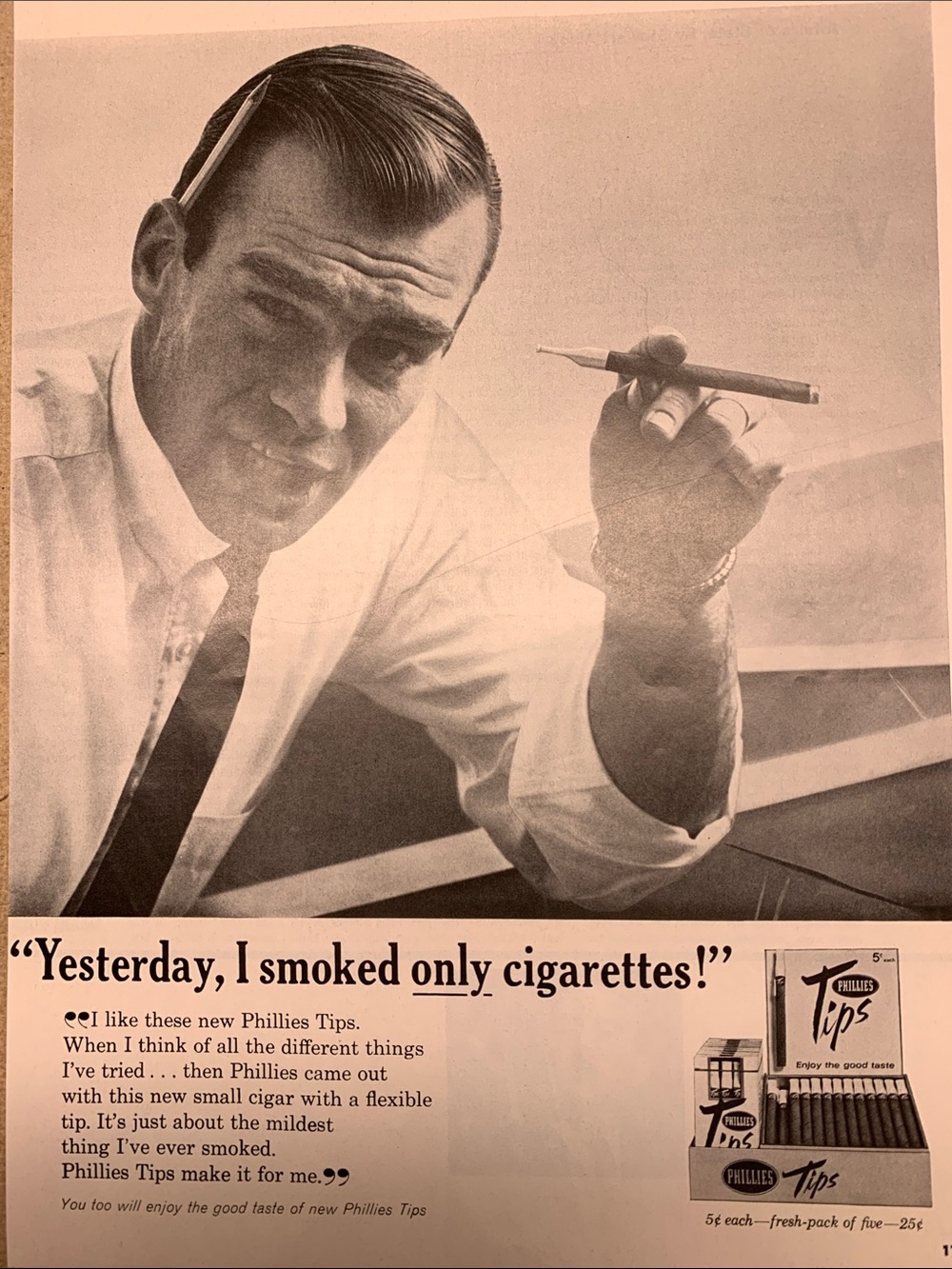Vintage Phillies Tips Cigars 5 cents each Saturday Evening Post April 10, 1965